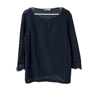 Tory Burch dark navy blue crochet medallion lace linen blend top L